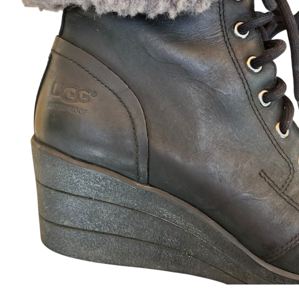 UGG Australia Zea Ankle Wedge Snow Boots Black Bootie Women's Size 6 - Picture 4 of 13